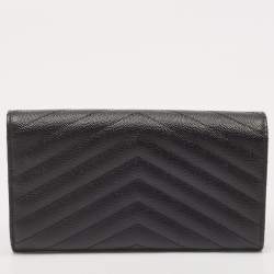 Pre Owned Saint Laurent Black Matelassé Leather Monogram Flap Continental Wallet