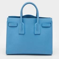 Saint Laurent Light Blue Leather Small Classic Sac De Jour Tote