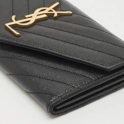 Saint Laurent Black Matelassé Leather Monogram Continental Wallet