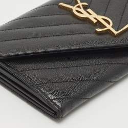 Saint Laurent Black Matelassé Leather Monogram Continental Wallet