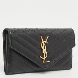 Saint Laurent Black Matelassé Leather Monogram Continental Wallet