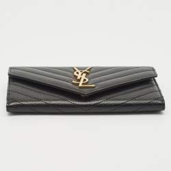 Saint Laurent Black Matelassé Leather Monogram Continental Wallet