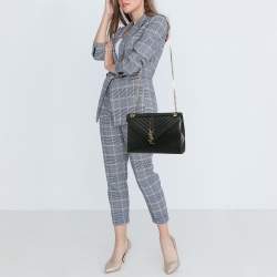 Saint Laurent Black Matelassé Leather Large Monogram Envelope Shoulder Bag
