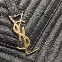 Saint Laurent Black Matelassé Leather Large Monogram Envelope Shoulder Bag