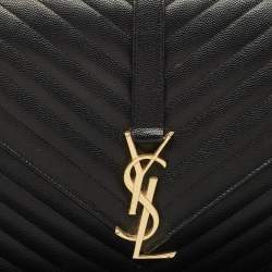 Saint Laurent Black Matelassé Leather Large Monogram Envelope Shoulder Bag