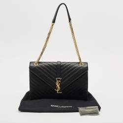 Saint Laurent Black Matelassé Leather Large Monogram Envelope Shoulder Bag