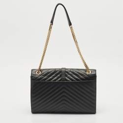 Saint Laurent Black Matelassé Leather Large Monogram Envelope Shoulder Bag