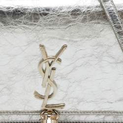 Saint Laurent Silver Crackled Leather Kate Tassel Wallet on Chain 