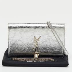 Saint Laurent Silver Crackled Leather Kate Tassel Wallet on Chain 