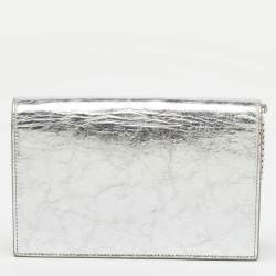 Saint Laurent Silver Crackled Leather Kate Tassel Wallet on Chain 