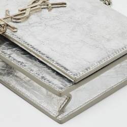 Saint Laurent Silver Crackled Leather Kate Tassel Wallet on Chain 