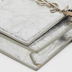Saint Laurent Silver Crackled Leather Kate Tassel Wallet on Chain 