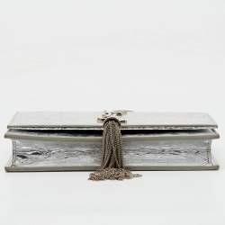 Saint Laurent Silver Crackled Leather Kate Tassel Wallet on Chain 