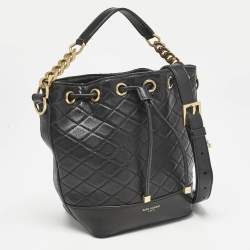 Saint Laurent Black Quilted Leather Emmanuelle Bucket Drawstring Bag