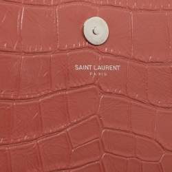 Saint Laurent Nude Rose Croc Embossed Leather Monogram Clutch 