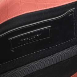 Saint Laurent Nude Rose Croc Embossed Leather Monogram Clutch 
