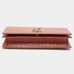 Saint Laurent Nude Rose Croc Embossed Leather Monogram Clutch 