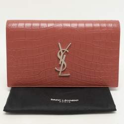 Saint Laurent Nude Rose Croc Embossed Leather Monogram Clutch 