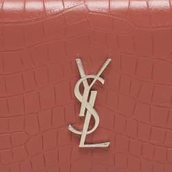 Saint Laurent Nude Rose Croc Embossed Leather Monogram Clutch 