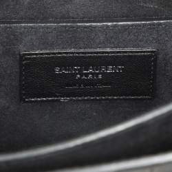 Saint Laurent Black Croc Embossed Leather High School Top Handle Bag