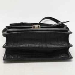 Saint Laurent Black Croc Embossed Leather High School Top Handle Bag