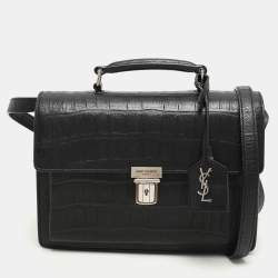 Saint Laurent Black Croc Embossed Leather High School Top Handle Bag