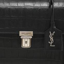 Saint Laurent Black Croc Embossed Leather High School Top Handle Bag