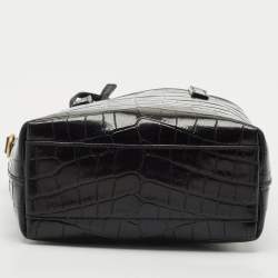 Pre Owned Saint Laurent Black Croc Embossed Leather Mini Toy Bucket Bag