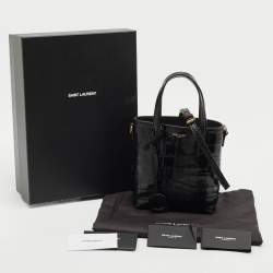 Pre Owned Saint Laurent Black Croc Embossed Leather Mini Toy Bucket Bag