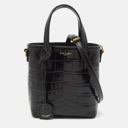 Pre Owned Saint Laurent Black Croc Embossed Leather Mini Toy Bucket Bag