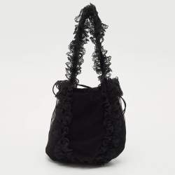 Saint Laurent Black Mesh and Lace Up Corset Bag