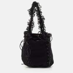 Saint Laurent Black Mesh and Lace Up Corset Bag