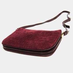 Saint Laurent Bordeaux Monogram Leather Suede Shoulder Bag 