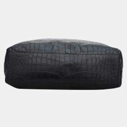 Saint Laurent Paris Black Crocodile Embossed Leather Tote Bag