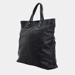 Saint Laurent Paris Black Crocodile Embossed Leather Tote Bag