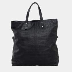 Saint Laurent Paris Black Crocodile Embossed Leather Tote Bag