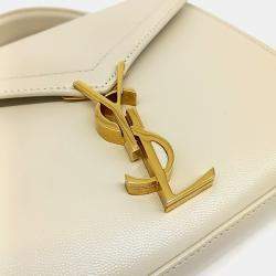 Saint Laurent Paris White Leather Cassandra top handle shoulder bag