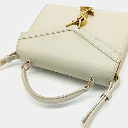 Saint Laurent Paris White Leather Cassandra top handle shoulder bag
