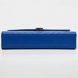 Saint Laurent Blue Matelassé Leather Large Monogram Envelope Shoulder Bag