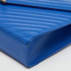 Saint Laurent Blue Matelassé Leather Large Monogram Envelope Shoulder Bag