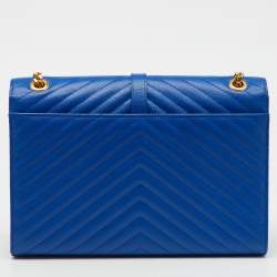 Saint Laurent Blue Matelassé Leather Large Monogram Envelope Shoulder Bag