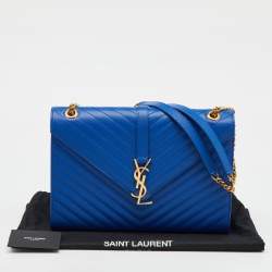 Saint Laurent Blue Matelassé Leather Large Monogram Envelope Shoulder Bag