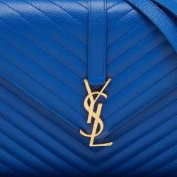 Saint Laurent Blue Matelassé Leather Large Monogram Envelope Shoulder Bag