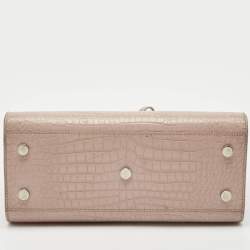 Saint Laurent Old Rose Croc Embossed Leather Baby Classic Sac De Jour Tote