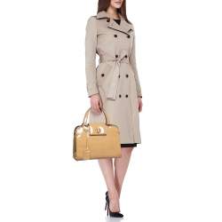 Saint Laurent Beige Patent Leather Uptown Frame Satchel
