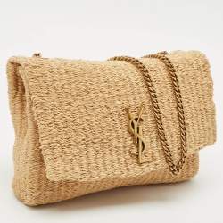 Saint Laurent Beige Raffia Kate Shoulder Bag