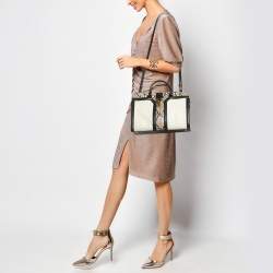 Saint Laurent Black/Beige Leather and Python Small Cabas Chyc Tote