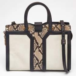 Saint Laurent Black/Beige Leather and Python Small Cabas Chyc Tote