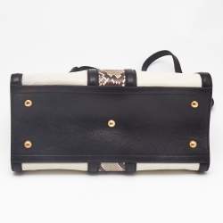 Saint Laurent Black/Beige Leather and Python Small Cabas Chyc Tote