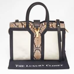 Saint Laurent Black/Beige Leather and Python Small Cabas Chyc Tote